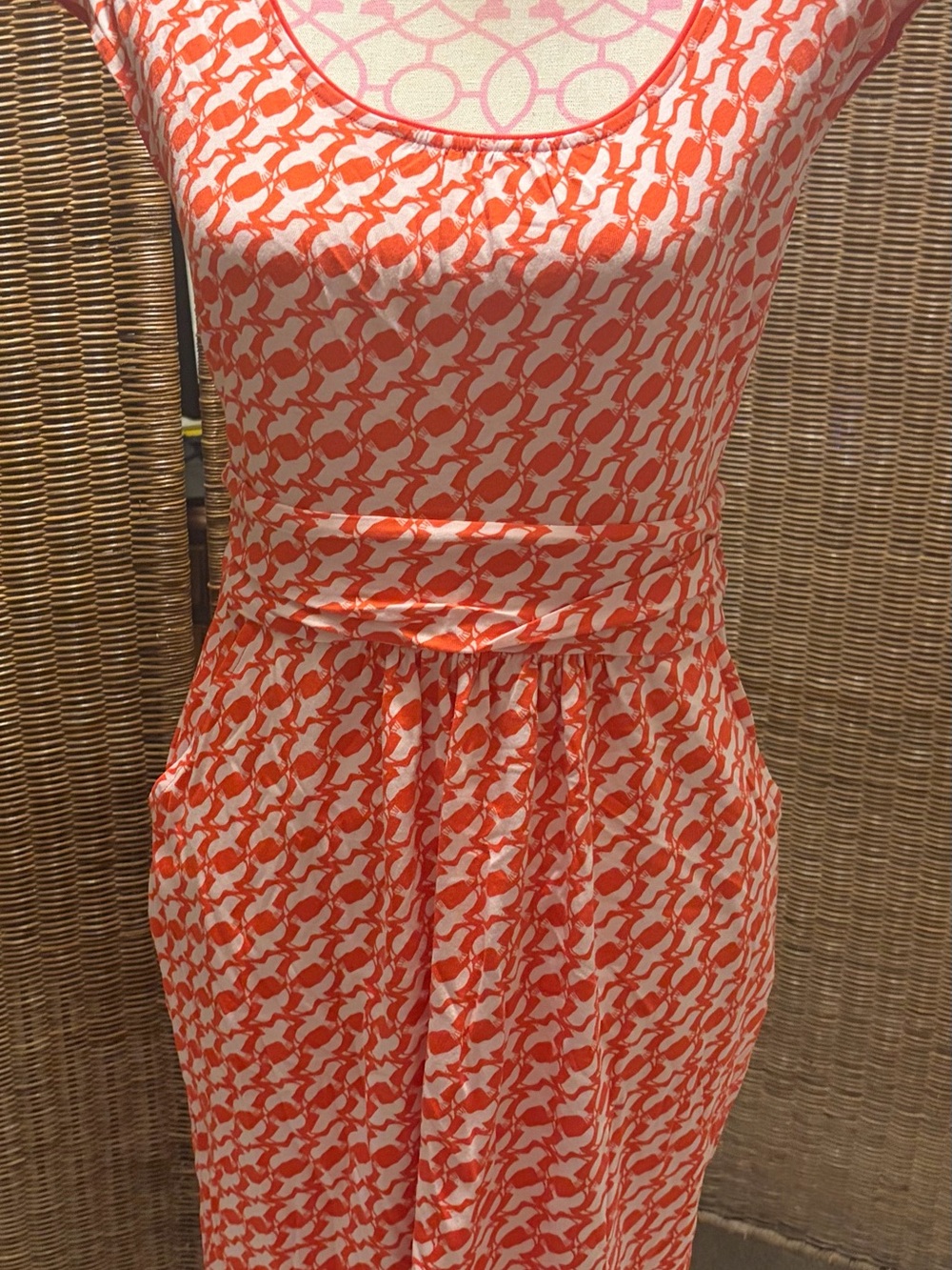 Boden Margo  Orange  bird Patterned Women’s Dress scoop neck midi NWT petite